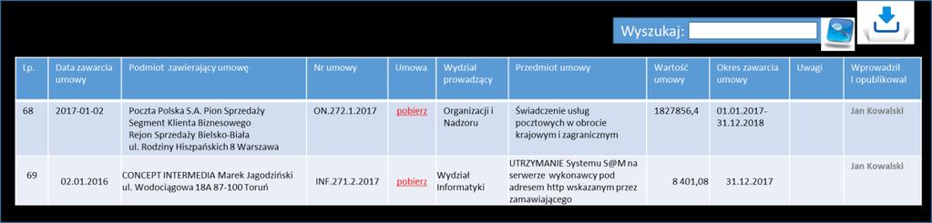 9) Moduł raportowy związany z rejestrem możliwość określenia statystyk dla powtarzających się rekordów za pomocą działań: zliczanie, sumowanie, różnice. 8.