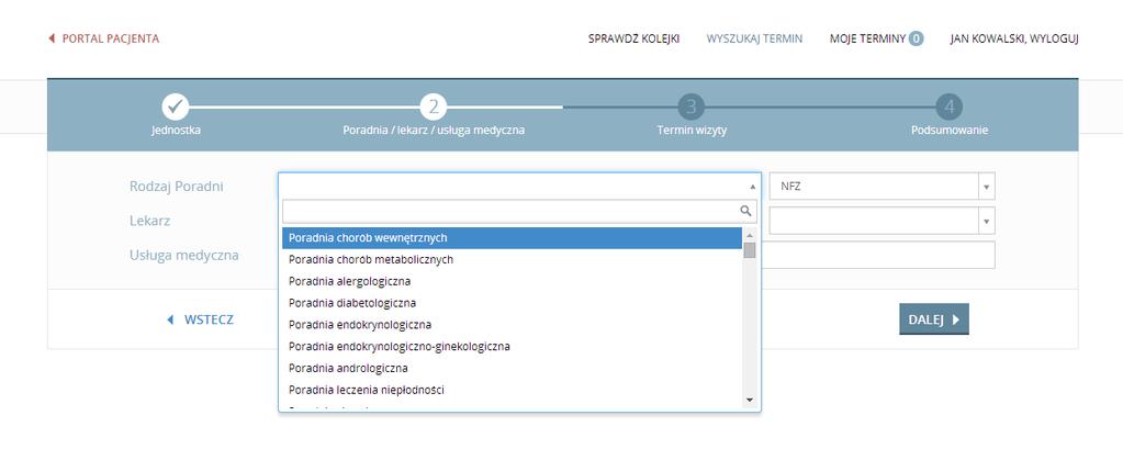 4.2 Wyszukiwanie pierwszego wolnego terminu Drugi etap rejestracji