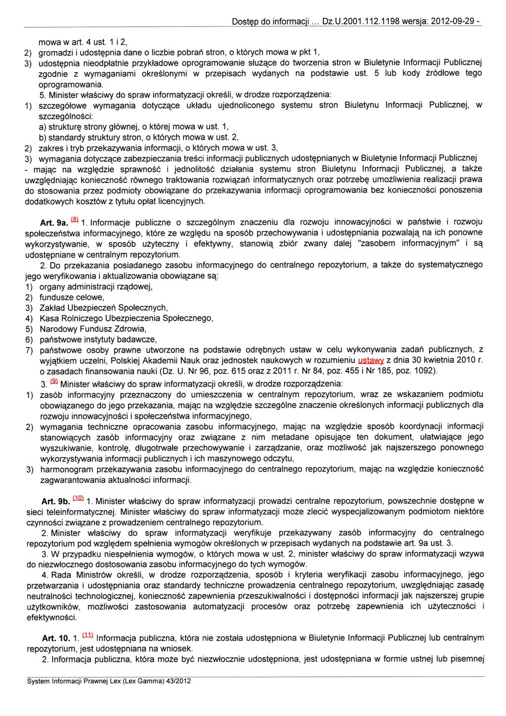 Dostęp do informacji... Dz. U.2001.112.1198 wersja: 2012-09-29 - mowa wart. 4 ust.