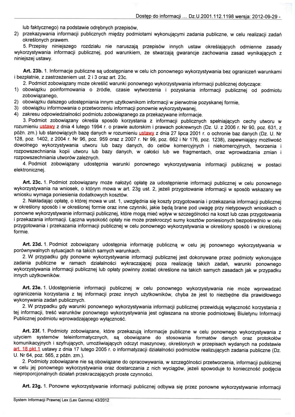 lub faktycznego) na podstawie odrębnych przepisów, Dostęp do informacji... DZ.U.2001.112.