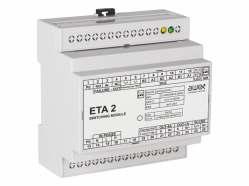 system centralnej baterii MODUŁ PRZEŁĄCZAJĄCY ETA 2 ETA-2 to zewnętrzny moduł zasilany z centralnej baterii CBS. Służy on do załączania oprawy lub grupy opraw podłączonych do dwóch wyjść OUT1 i OUT2.