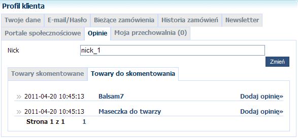 Uwaga: W zakładce Towary do skomentowania wyświetlają się towary z zamówień, któr e posiadają status Zrealizowane. 2.5 Przechowalnia produktów Wersja 5.