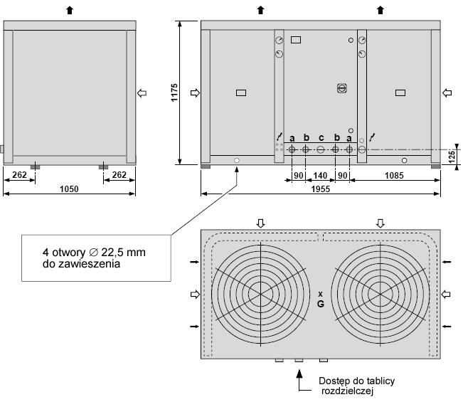 4 podkładek antywibracyjnych pod belki (opcja) (100 100 25 mm) Środek ciężkości CSAGV 48 CSAGV 54 CSAGV 70 CSAGV 80 Wymiary (w mm) podane są dla wykonania standardowego, bez opcji.