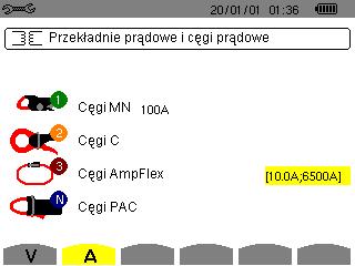 4.7. CZUJNIKI I WSPÓŁCZYNNIKI Uwaga: Zmiana współczynników nie jest możliwa, jeżeli urządzenie pracuje w trybie rejestracji, licznika energii, wyszukiwania stanów przejściowych, alarmu i/lub pomiaru