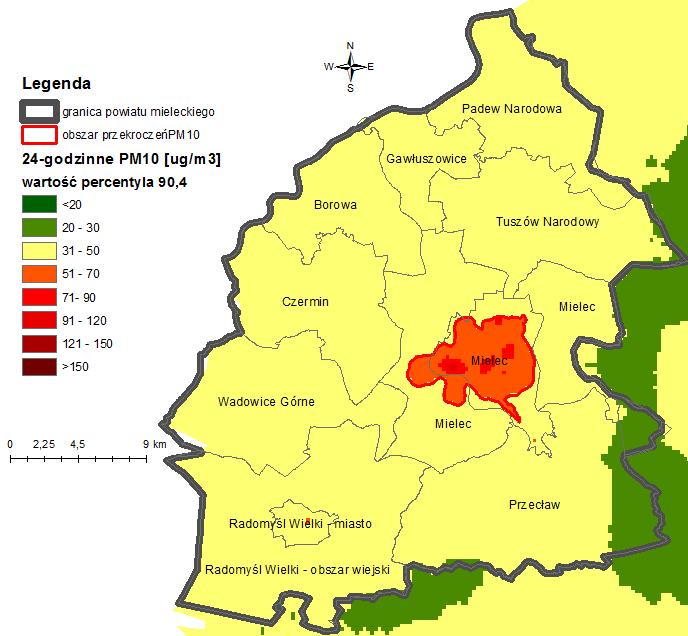 POWIETRZE ATMOSFERYCZNE PYŁ ZAWIESZONY PM10- OCENA ZA ROK 2013 W zakresie dopuszczalnego stężenia dobowego pyłu PM10 wyznaczono w województwie podkarpackim 24