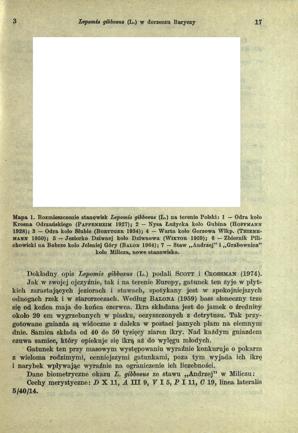 3 Lepomis gibbosm (L.) w dorzeczu Baryczy 17 Mapa 1. Rozmieszczenie stanowisk Lepomis gibbosus (L.