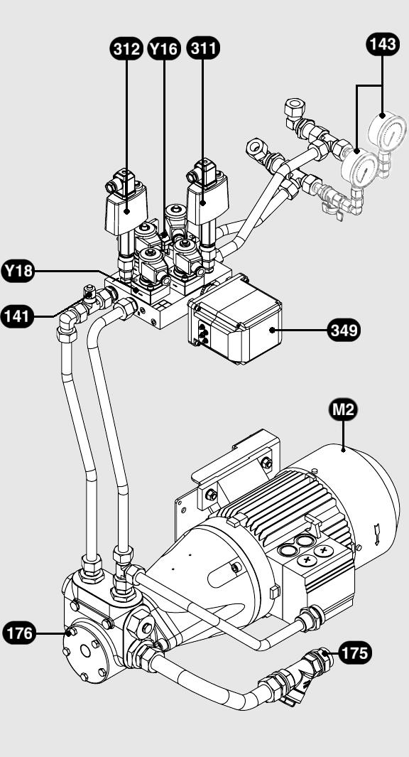 Układ hydrauliczny Informacje ogólne na temat układu oleju opałowego Schemat hydrauliczny układu oleju opałowego EKEVO 8,9 GL-E M2 Silnik pompy Y16 Zawór bezpieczeństwa instalacji oleju opałowego dla