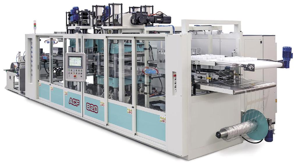 THERMOFORMING TERRITORY Amut ACF 820 łączy cechy wcześniejszych serii V i F, tworząc model o wysokim poziomie standaryzacji, powtarzalności i trwałości, gwarantujący elastyczną produkcję i zwiększoną