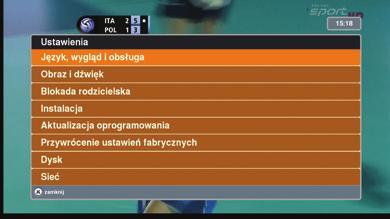 Ustawienia Ustawienia dostępne są z poziomu menu dekodera, po wpisaniu kodu PIN. Ekran ustawień dekodera prezentowany jest obok.