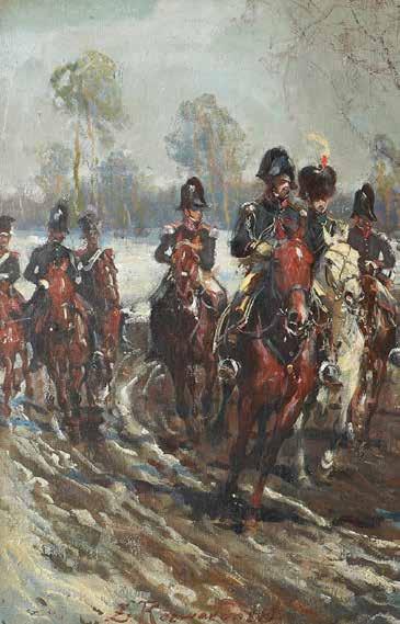 4 Zygmunt Rozwadowski (1870 Lwów 1950 Zakopane) Książe Józef Poniatowski z orszakiem olej, płótno naklejone na płytę, 52 100 cm,