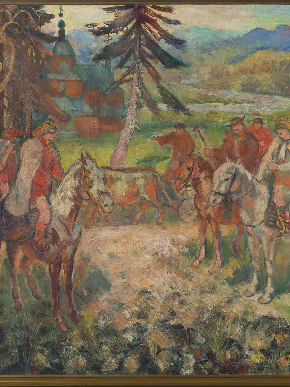 11 Fryderyk Pautsch (1887 Delatyn 1950 Kraków) Wesele huculskie olej, płótno, 97 137 cm, sygn. p.d.: F.
