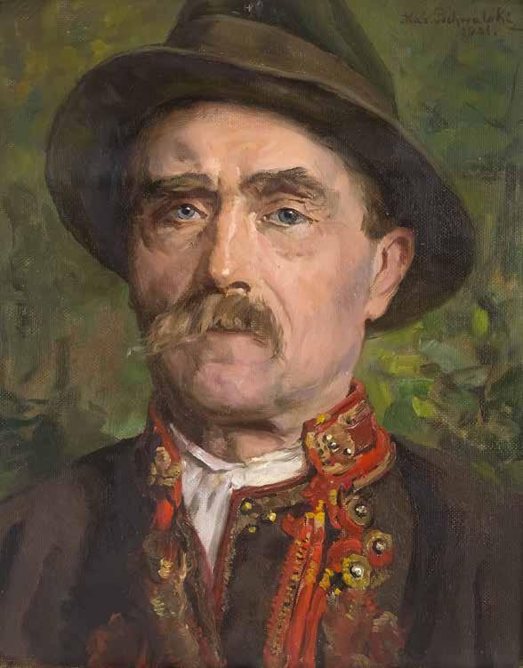 27 Kazimierz Pochwalski (1855 Kraków 1940 tamże) Gospodarz z Bronowic, 1931 r. olej, tektura, 41 33 cm w świetle ramy, sygn. i dat. p.g.: Kaz.
