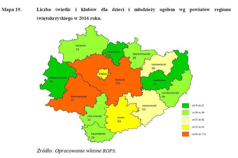 Wykres 4. Liczba świetlic i klubów dla dzieci i młodzieży przyszkolnych i pozaszkolnych w regionie w latach 2014-2016 Źródło: Opracowanie własne ROPS.