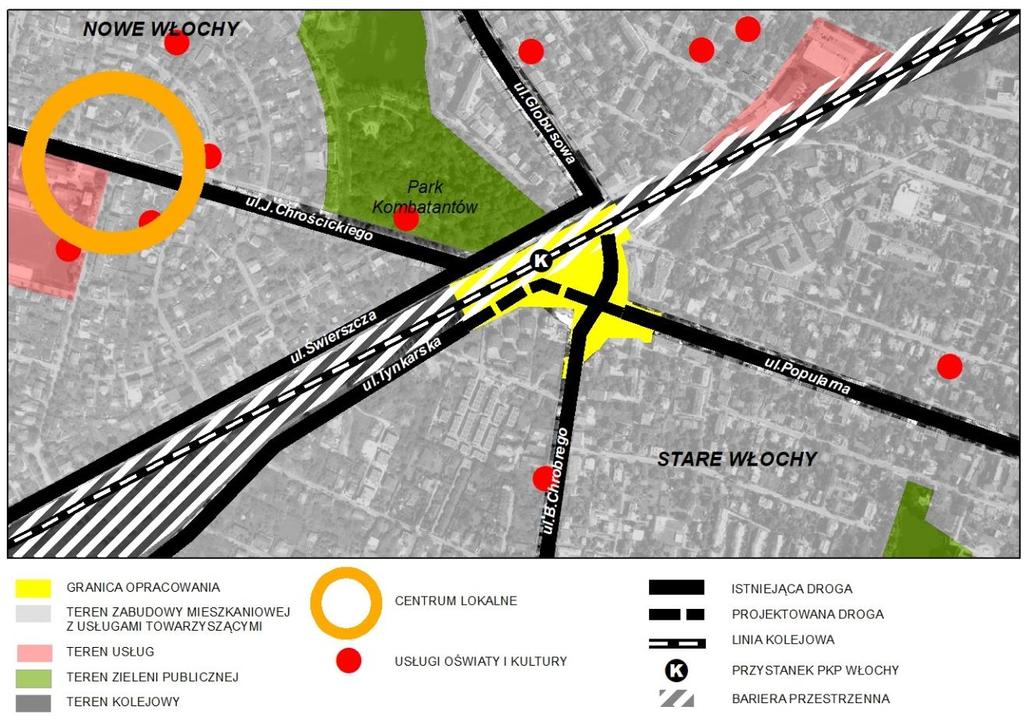 1.4. Układ urbanistyczny oraz powiązania przestrzenne z najbliższym otoczeniem W otoczeniu stacji PKP Warszawa Włochy w XX leciu międzywojennym rozwinęło się osiedle mieszkaniowe, położone na terenie