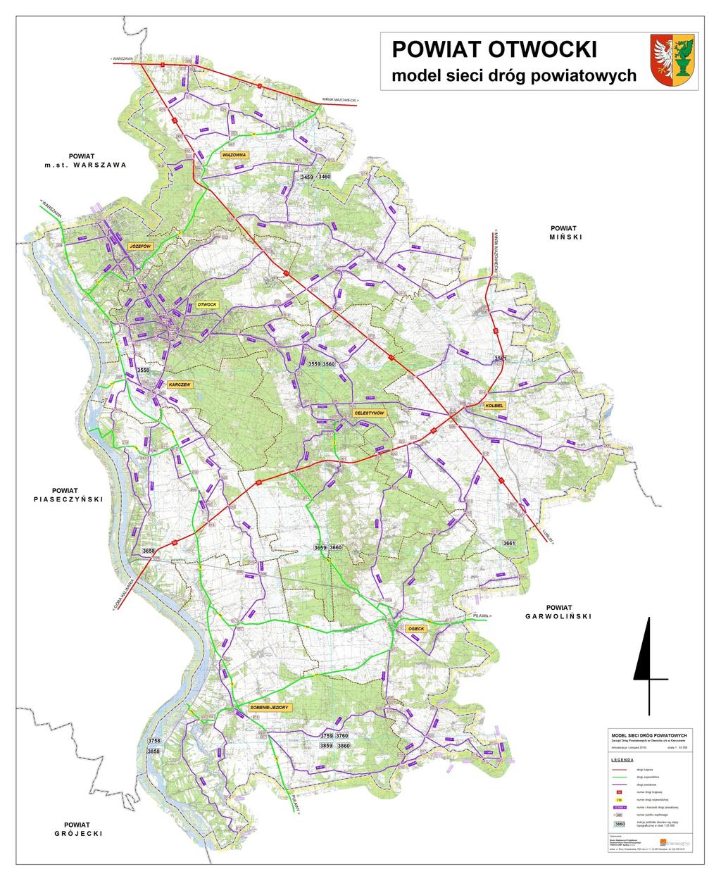 Rys. 5. Sieć dróg powiatowych na terenie Powiatu Otwockiego, 2010 r.