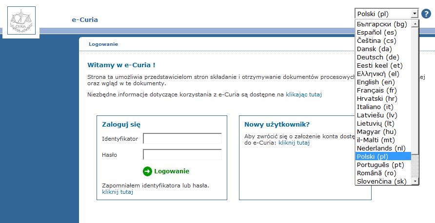 Na stronie głównej wybierz preferowany język wyświetlania strony.