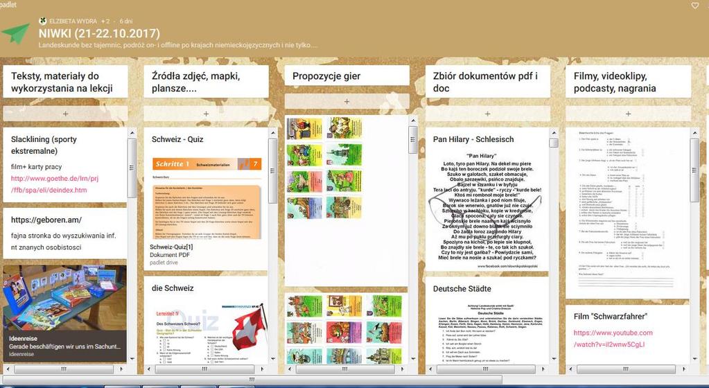 Okazuje się, że padlet to miejsce wymiany doświadczeń, burzy mózgów i zamieszczania materiałów, którymi można się dzielić i wymieniać z innymi nauczycielami i nauczycielkami, a jeśli chodzi o HIK