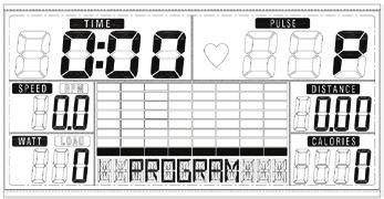 Wybór programu treningowego (PROGRAM) Po podłączeniu zasilania, na wyświetlaczu miga symbol MANUAL. Do nawigacji pomiędzy trybami treningowymi: MANUAL >PROGRAM >USER PROGRAM >H.R.C.