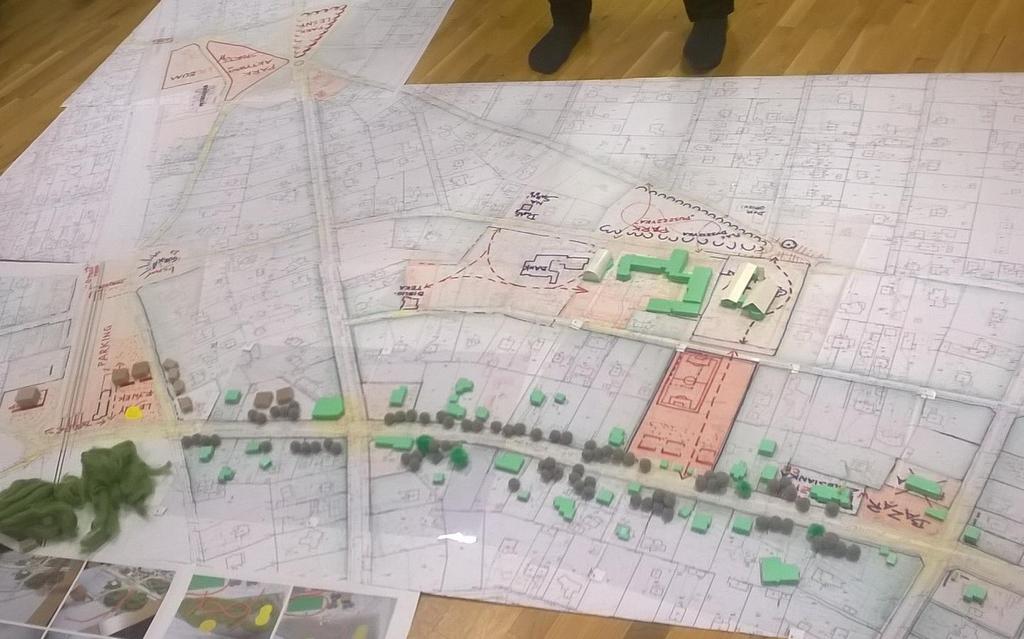 Wnioski z konsultacji zostały szkicowo wpisane w makietę Pomarańczowymi