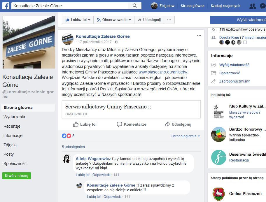 4.1 FANPAGE NA PORTALU FACEBOOK Fanpage na portalu Facebook został uruchomiony w celu usprawnienia i przyspieszenia obiegu informacji dotyczących konsultacji społecznych.
