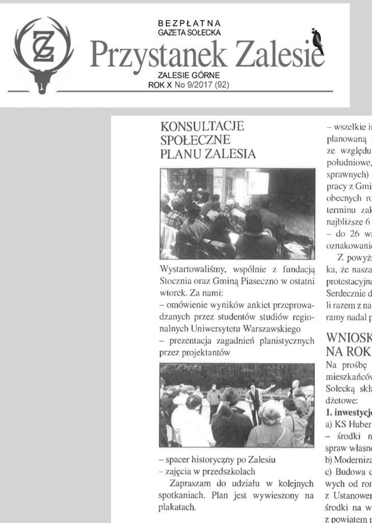 Sołecka Przystanek Zalesie Telewizja lokalna TV Zalesie Forum Internetowe Zalesia Górnego Serwis internetowy i gazeta Urzędu Miasta i Gminy Piaseczno Gazeta Piaseczyńska
