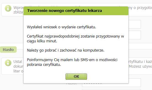 informacja o wysyłaniu wniosku, a