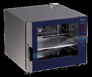 Drzwi otwierane w dół z podwójną szybą Odległość między półkami: 75 mm Wymiary rusztu: GN 1/1 lub 60 x 40 cm Podłączenie elektryczne (kw): 6,3 AFO 607 Idealne do gotowania i pieczenia Komora pieca z
