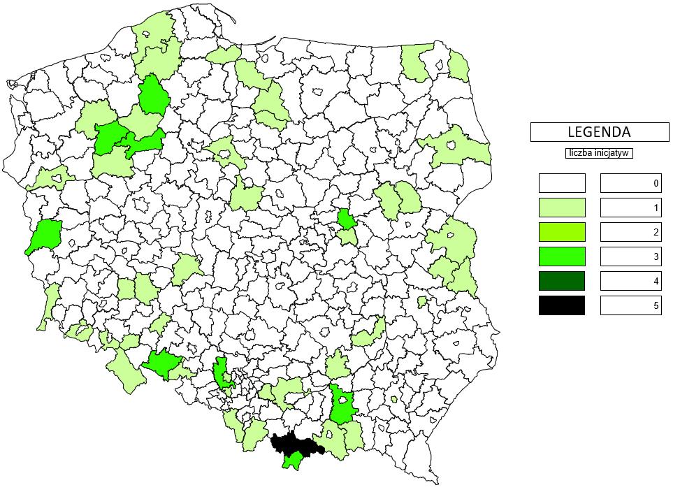102 M. Sołtysik, M. Kozakiewicz, K. Bojda Rys. 2. Segmentacja inicjatyw klastrowych do poziomu powiatów.