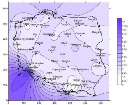 Analiza przyrostu mocy zainstalowanej w technologiach OZE w KSE 137 Rys. 12. Mapa roczna wietrzności w Polsce [7] Rys. 13. Mapa istniejących elektrowni wiatrowych [21] Rys. 14.