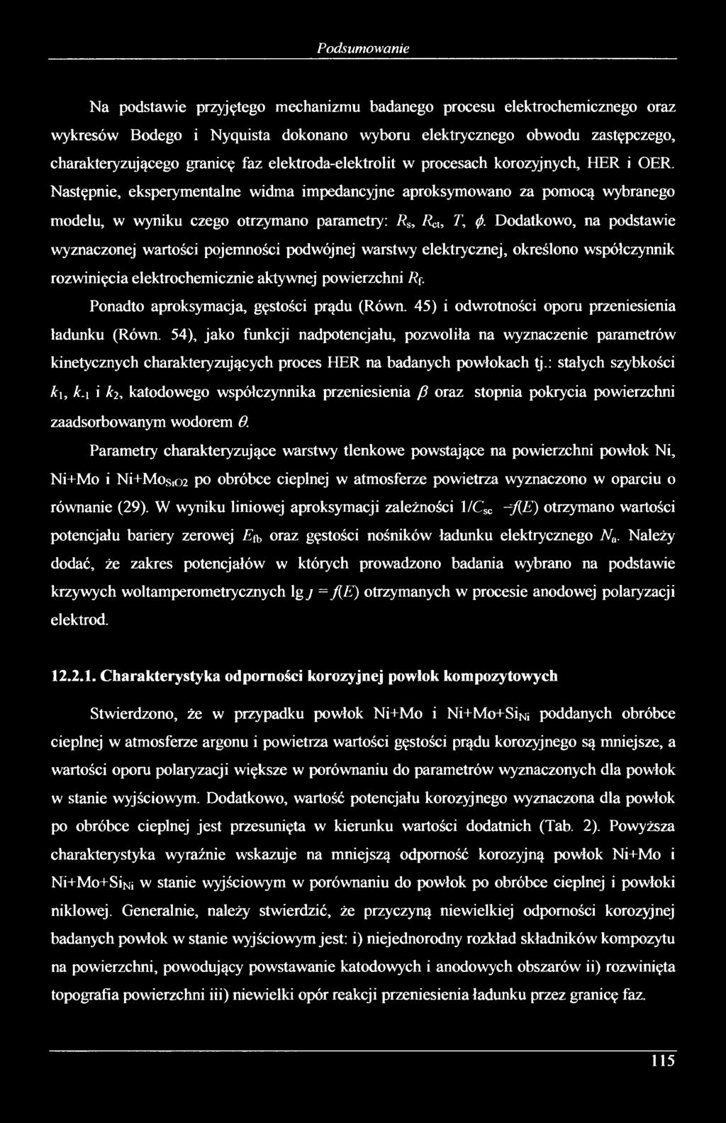 Dodatkowo, na podstawie wyznaczonej wartości pojemności podwójnej warstwy elektrycznej, określono współczynnik rozwinięcia elektrochemicznie aktywnej powierzchni R(.