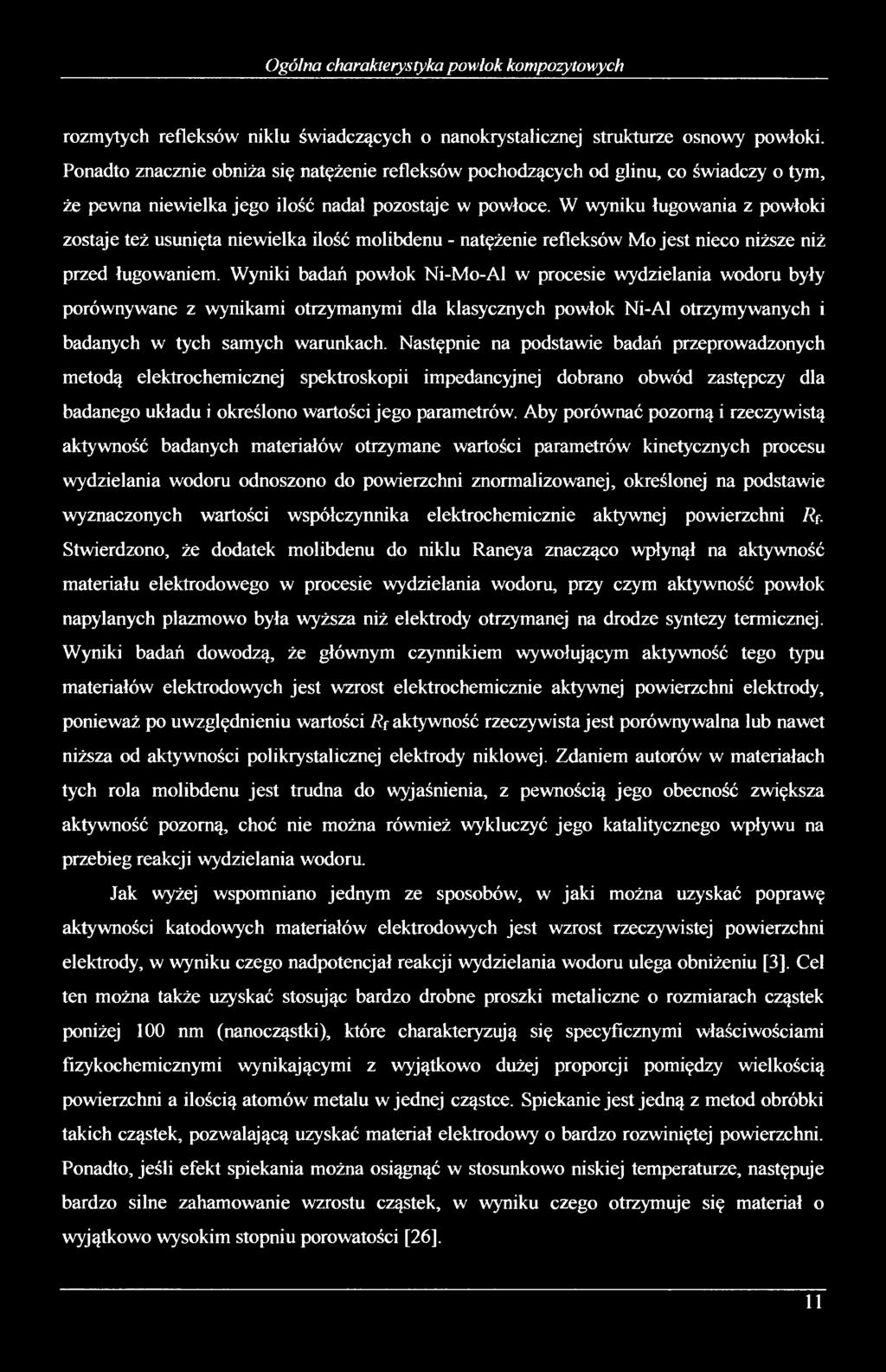W wyniku ługowania z powłoki zostaje też usunięta niewielka ilość molibdenu - natężenie refleksów Mo jest nieco niższe niż przed ługowaniem.