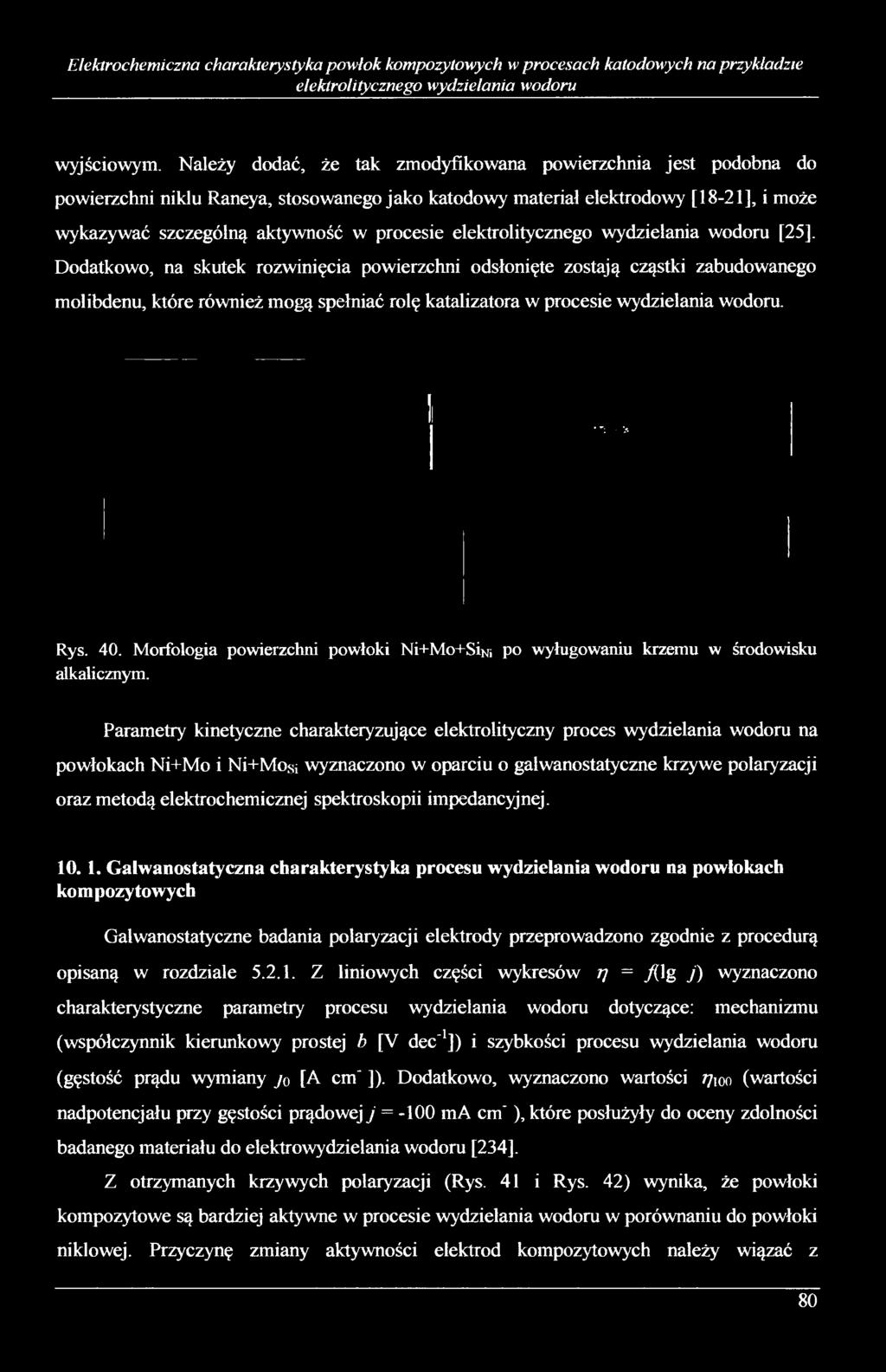 Morfologia powierzchni powłoki Ni+Mo+SiNi po wyługowaniu krzemu w środowisku alkalicznym.