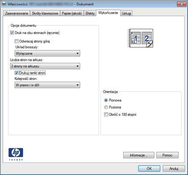 5. Wybierz właściwe wartości dla opcji Drukuj ramki stron, Kolejność stron i Orientacja.