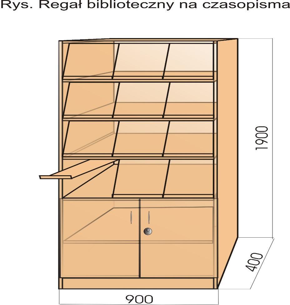 B.2.16. Regał biblioteczny na czasopisma drew. - szt. 3 - regał na czasopisma ma być wykonana wg załączonego rysunku ; - regał ma być wykonany w następujących wymiarach (wys. x szer. x gł.