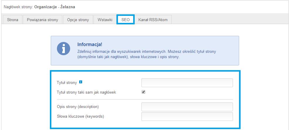 6) SEO Tutaj znajdują się informacje, które są przeznaczone dla wyszukiwarek internetowych takich jak Google i mają wpływ na pozycjonowanie serwisu internetowego.