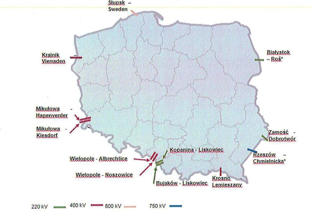 w a ż N I E J S Z E W Y N I K I K O N T R O L I Lokalizację połączeń KSE z sąsiednimi elektromagnetycznymi przedstawia rysunek 5.