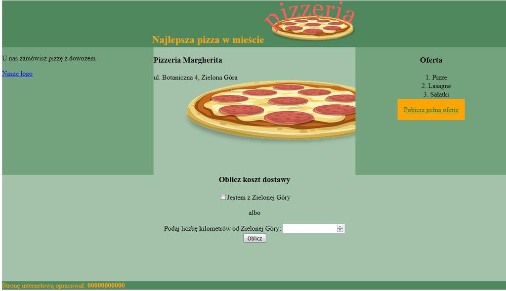 Obraz 2. Witryna internetowa Cechy witryny: Nazwa pliku: pizzeria.