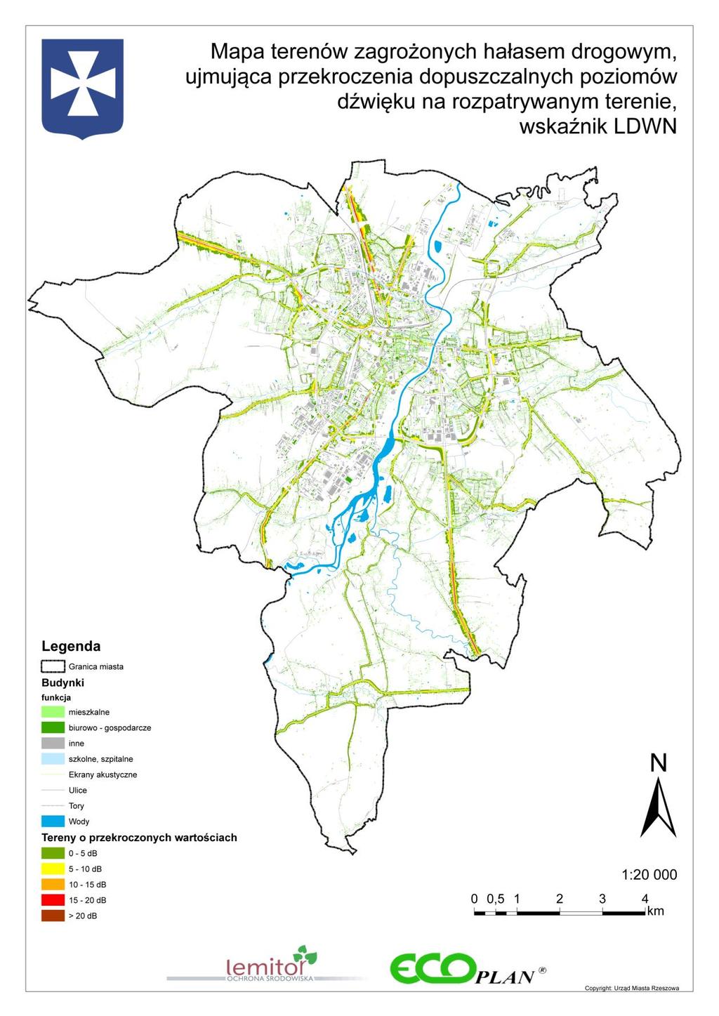 Załącznik 1 Mapa terenów zagrożonych hałasem drogowym, ujmująca