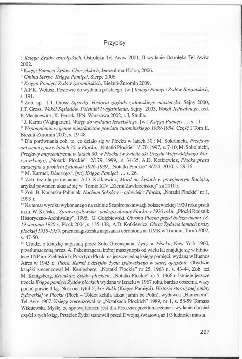 Przypisy 1 Księga Żydów ostrołęckich, Ostrołęka-Tel Awiw 2001, II wydanie Ostrołęka-Tel Awiw 2002. 2 Księgi Pamięci Żydów Chorzelskich, Jerozolima-Holon, 2006. 3 Gmina Sierpc.