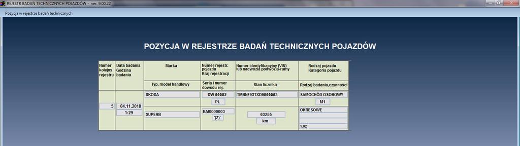 Informacja o przebiegu widoczna jest również w podglądzie pozycji z rejestru