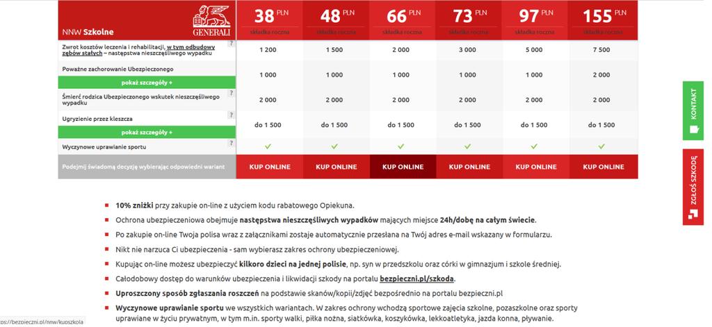 Znajduje się tam także przycisk, po kliknięciu którego ceny zostaną zaktualizowane o nasz rabat przysługujący od Opiekuna Bezpieczni.pl 02199. Ważne!