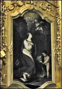 Monstrancja promienista późnobarokowa z datą 1757, odnowiona w 1902 r., z figurką św. Floriana w miejsce trzonu, kameryzowana, na stopie przedstawienia w medalionach: św.