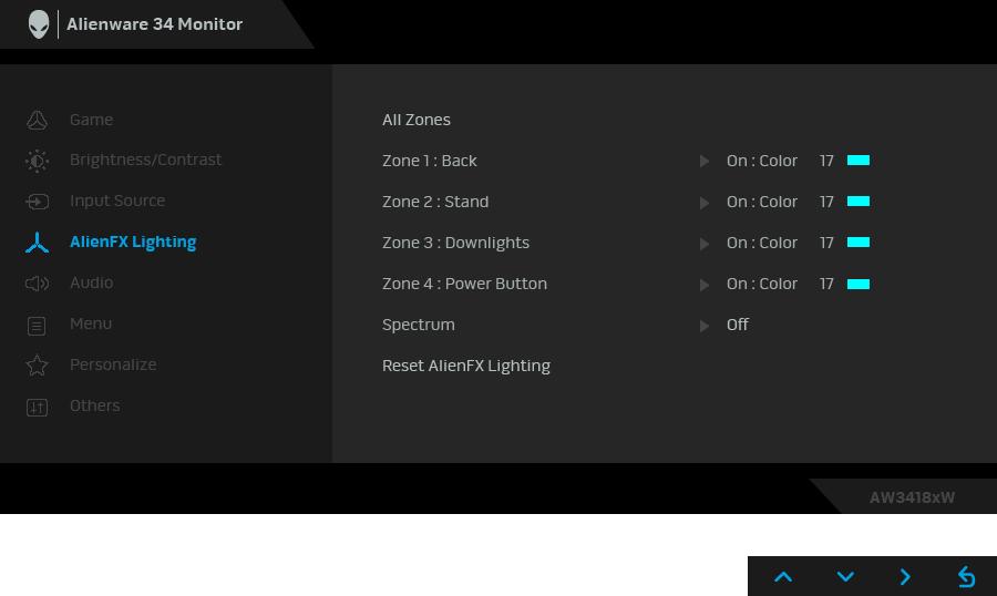 AlienFX Lighting (Oświetlenie AlienFX) To menu umożliwia dostosowanie