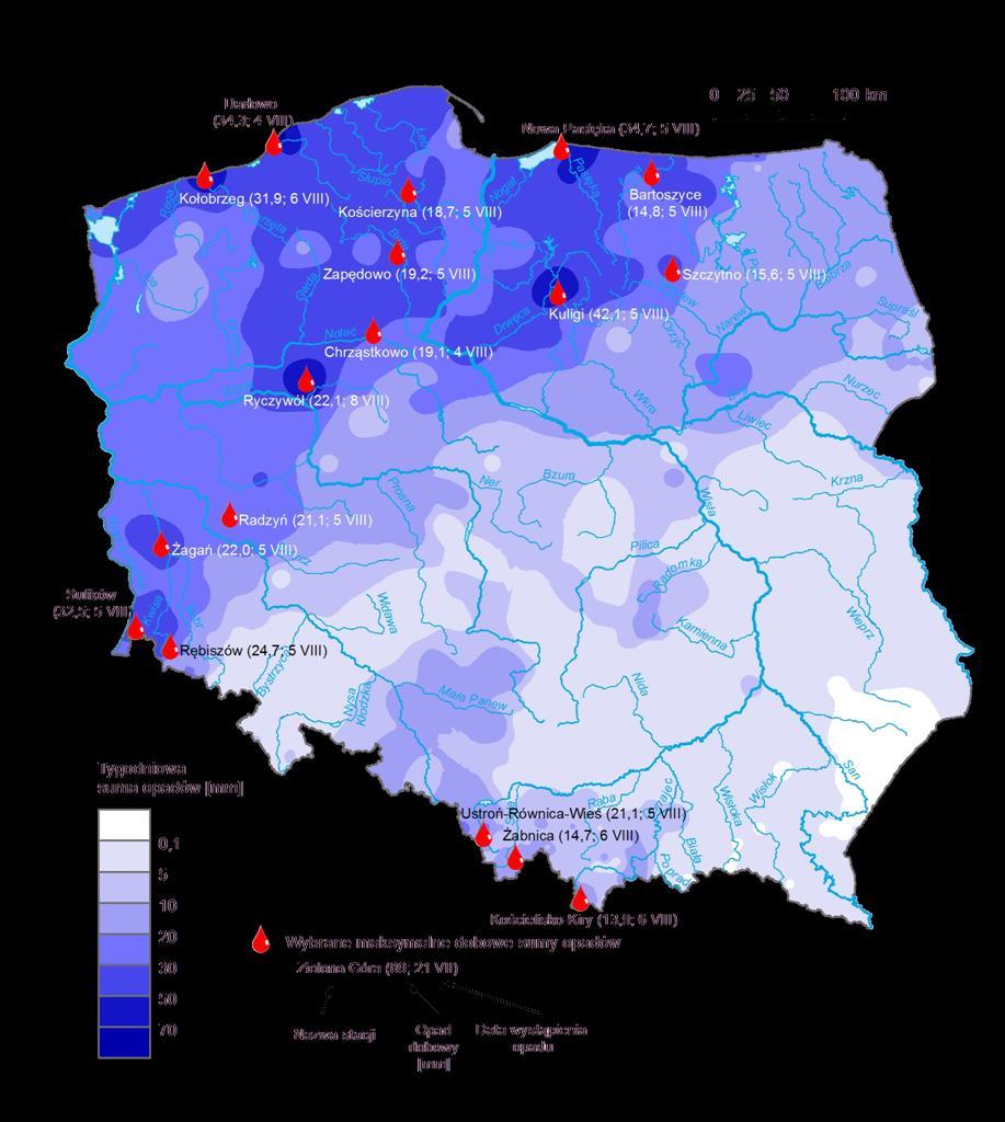 dobowe sumy opadów (w okresie
