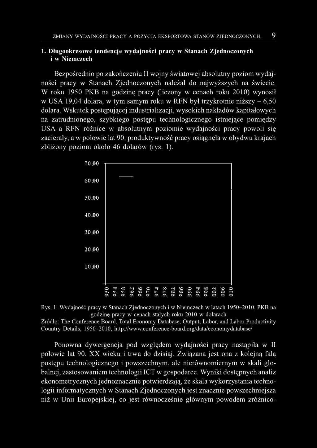 najwyższych na świecie. W roku 1950 PKB na godzinę pracy (liczony w cenach roku 2010) wynosił w USA 19,04 dolara, w tym samym roku w RFN był trzykrotnie niższy - 6,50 dolara.