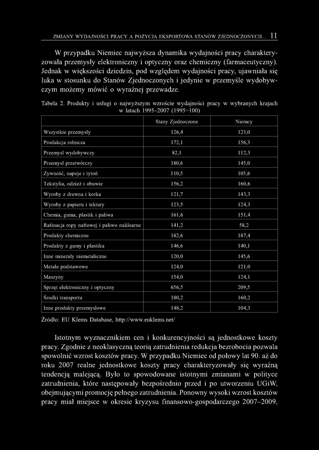 Jednak w większości dziedzin, pod względem wydajności pracy, ujawniała się luka w stosunku do Stanów Zjednoczonych i jedynie w przemyśle wydobywczym możemy mówić o wyraźnej przewadze. Tabela 2.