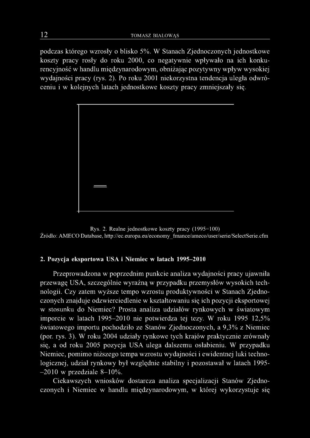 2). Po roku 2001 niekorzystna tendencja uległa odwróceniu i w kolejnych latach jednostkowe koszty pracy zmniejszały się. Rys. 2. Realne jednostkowe koszty pracy (1995=100) Źródło: AMECO Database, http://ec.