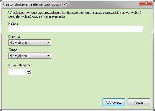 5.3.1 Dodawanie Elementów Aby dodać element należy wybrać ikonę Dodaj z menu górnego programu, w oknie które się pojawi należy podać: Nazwa wyświetlana nazwa elementu Numer elementu numer elementu