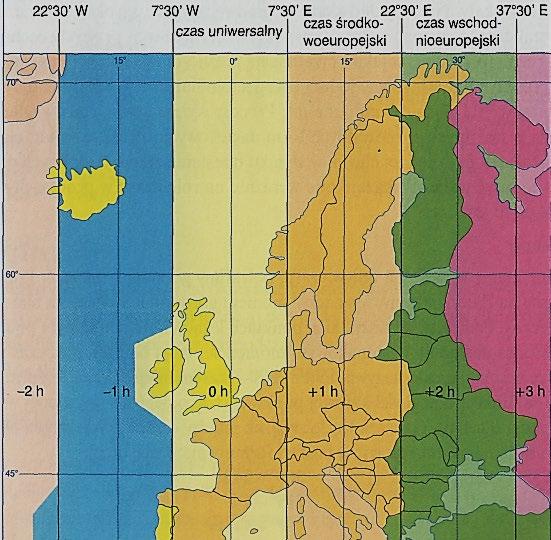 Dla STREFY CZASU UNIWERSALNEGO (GMT) (UT) lub ZACHODNIOEUROPEJSKIEGO południkiem środkowym jest południk 0. Czas uniwersalny przyjęty został przez: Wlk. Brytanię, Irlandię, Islandię i Portugalię.