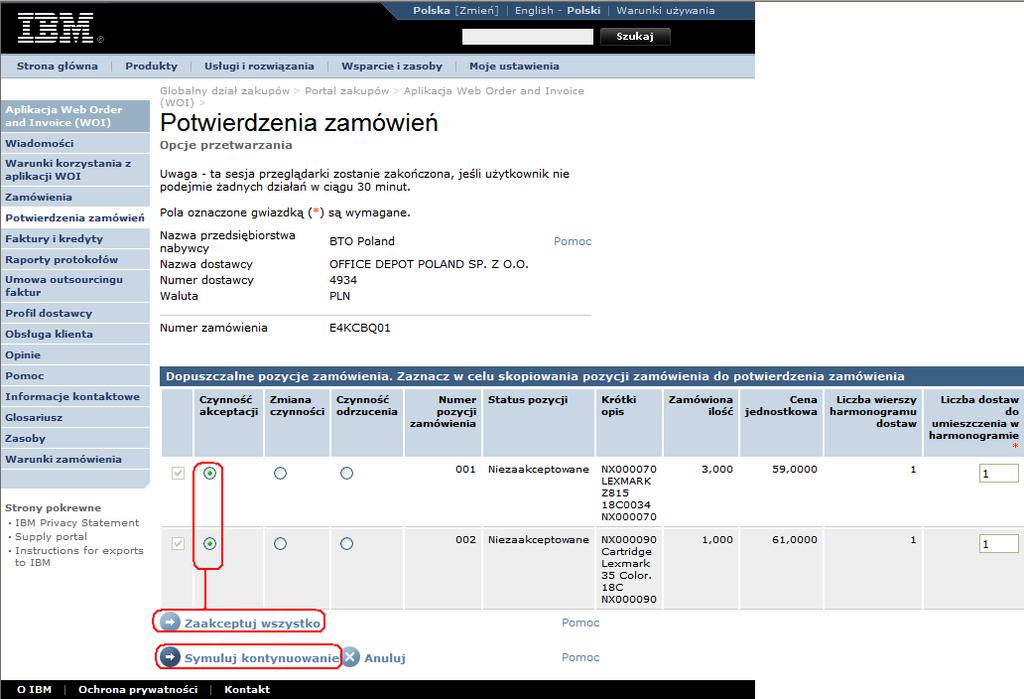 Na następnej stronie należy kliknąć Zaakceptuj wszystko (Accept all), jeśli wszystkie pozycje są poprawne, a następnie kliknąć